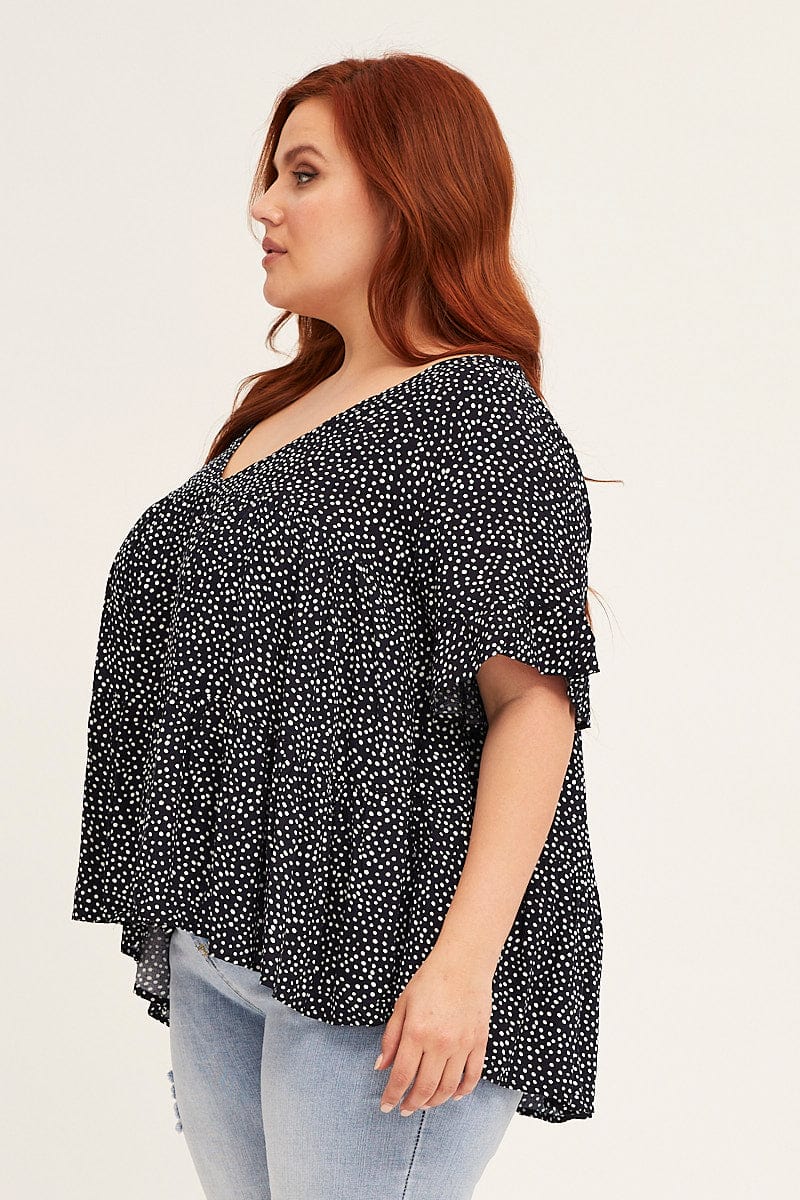 Geo Print Short Sleeve Geometric Smock Top - Image 4