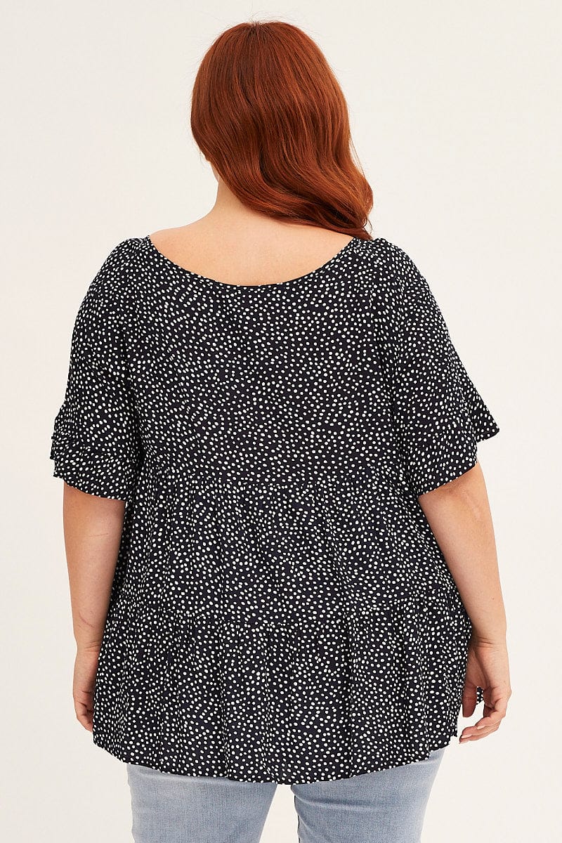 Geo Print Short Sleeve Geometric Smock Top - Image 5