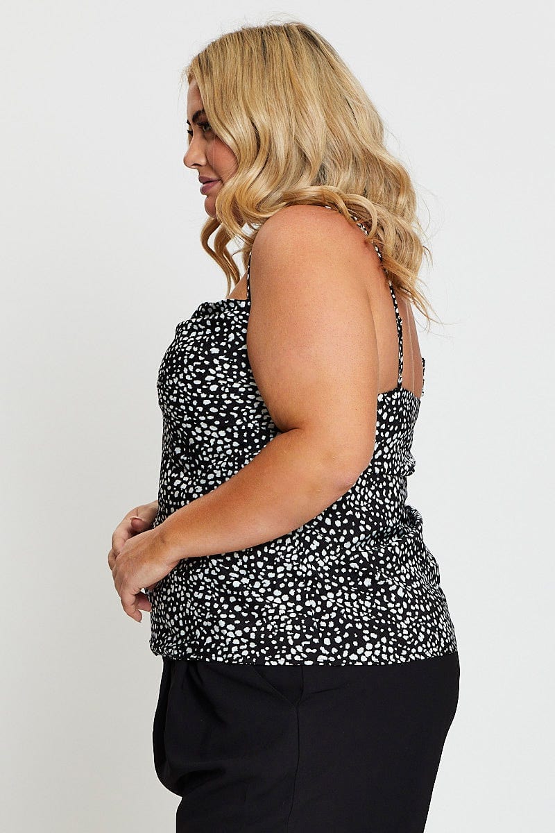 Geo Print Singlet Top Cowl Neck Satin - Image 4