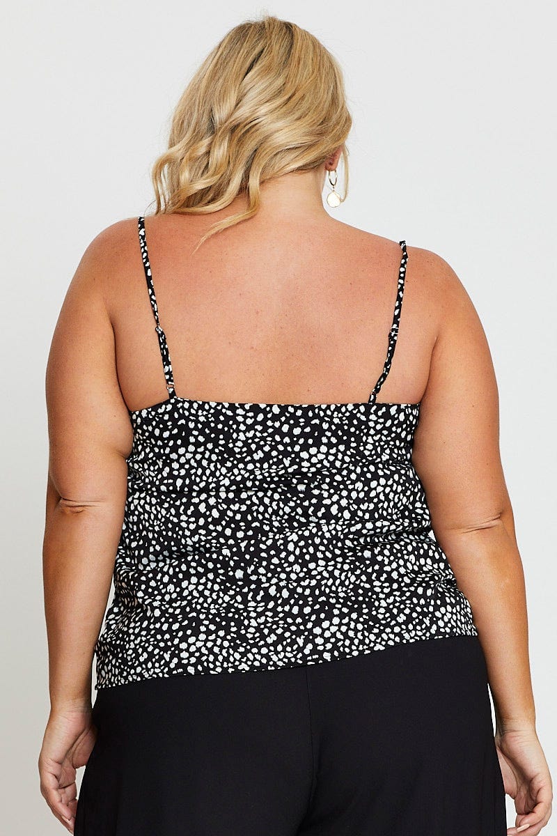 Geo Print Singlet Top Cowl Neck Satin - Image 5