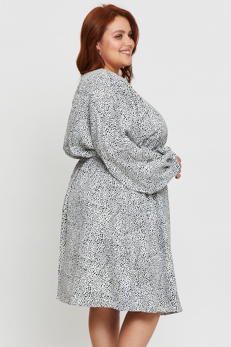 Geo Print Skater Dress High Neck Long Sleeve - Image 3