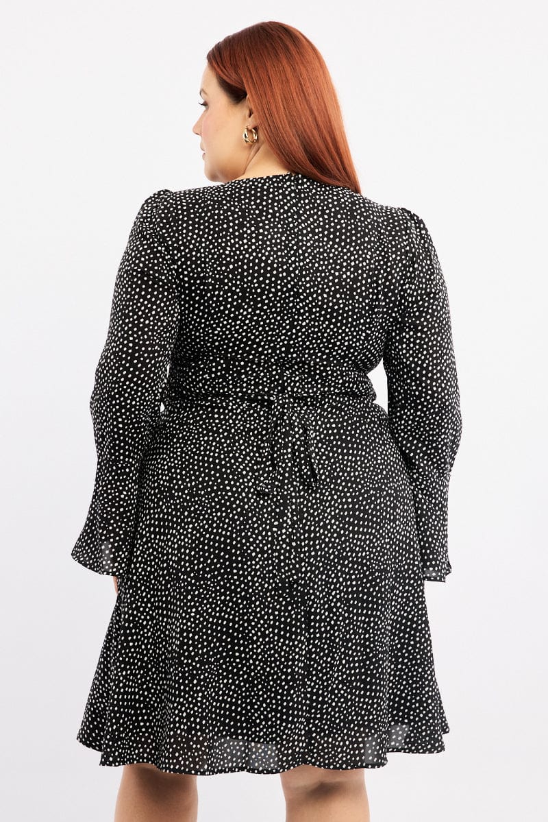 Geo Print Skater Dress V-neck Long Sleeve - Image 4