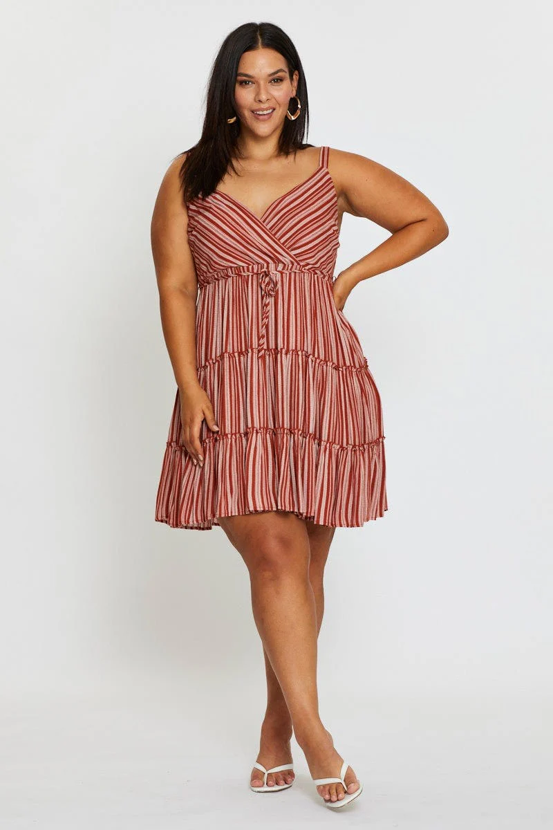 Geo Print Skater Dress V-neck Sleeveless Tie - Image 2