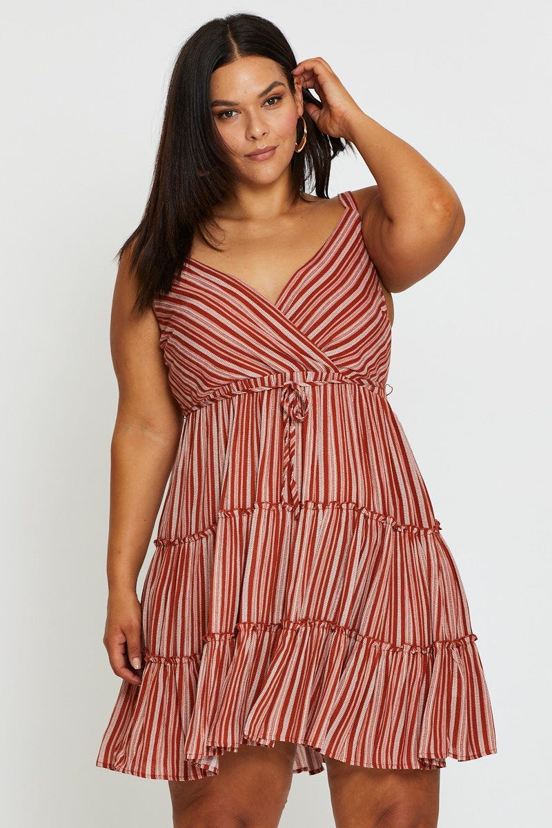 Geo Print Skater Dress V-neck Sleeveless Tie - Image 3