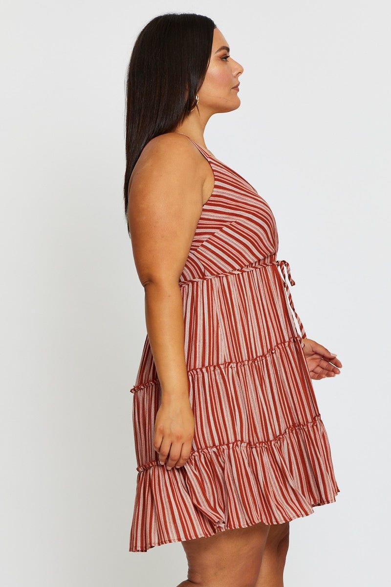 Geo Print Skater Dress V-neck Sleeveless Tie - Image 4