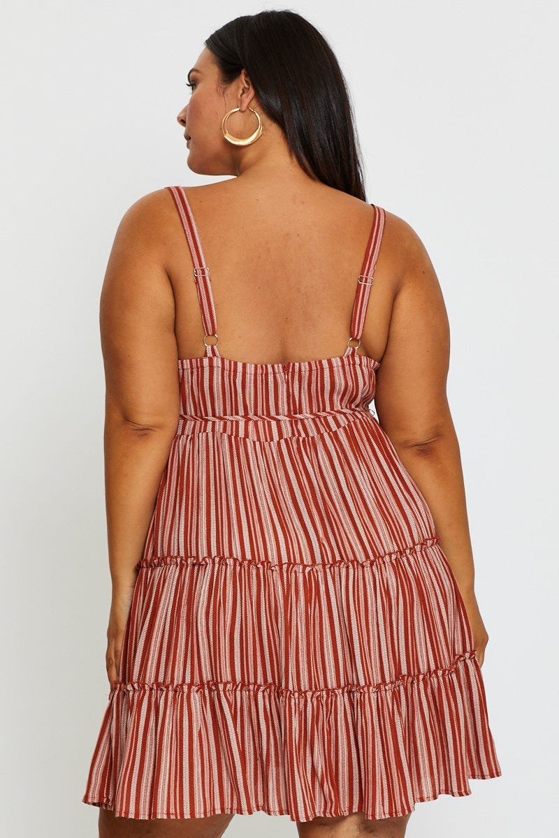 Geo Print Skater Dress V-neck Sleeveless Tie - Image 5