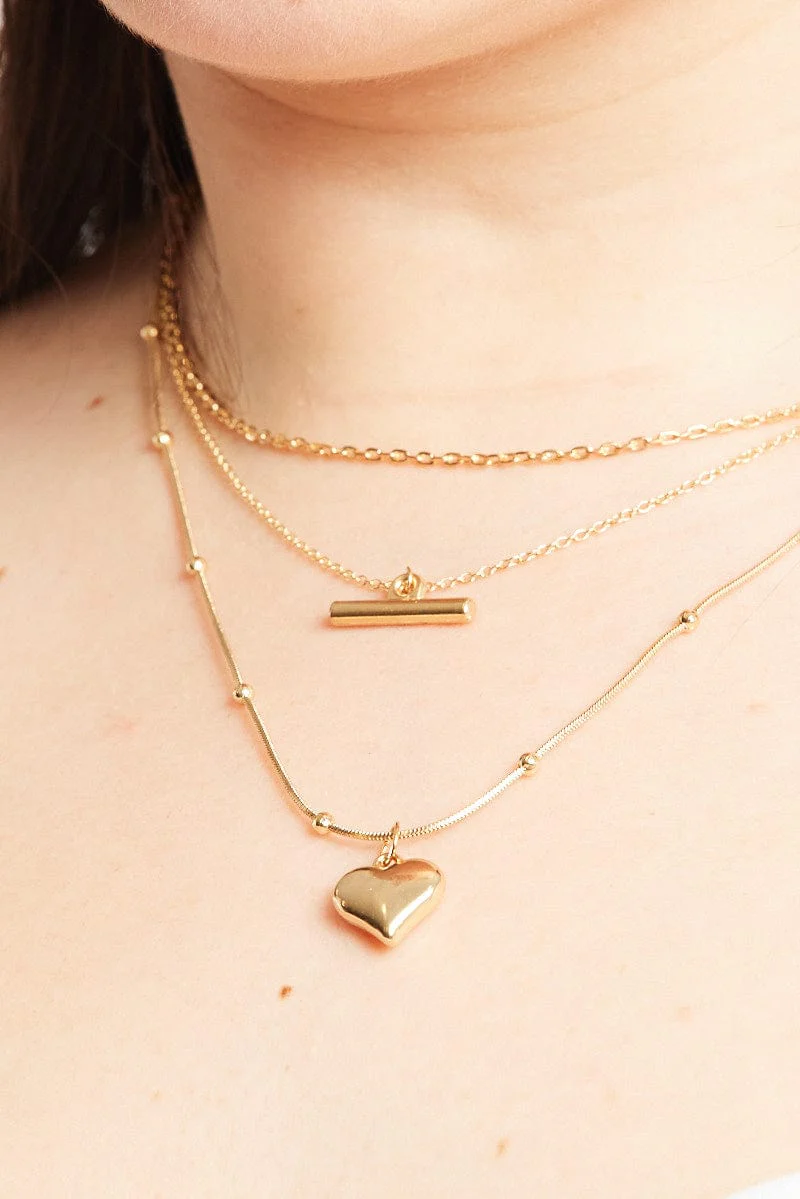 Gold 3 Pack Necklaces Heart Pendent - Image 2