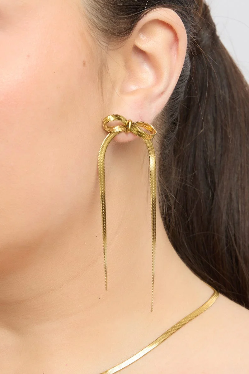 Gold Bow Drop Earrings