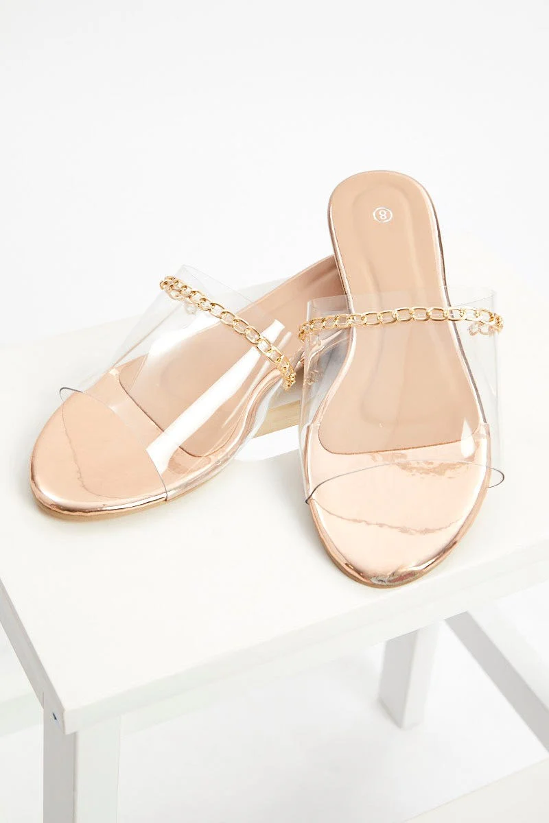 Gold Chain Detail Flat Slides - Image 2