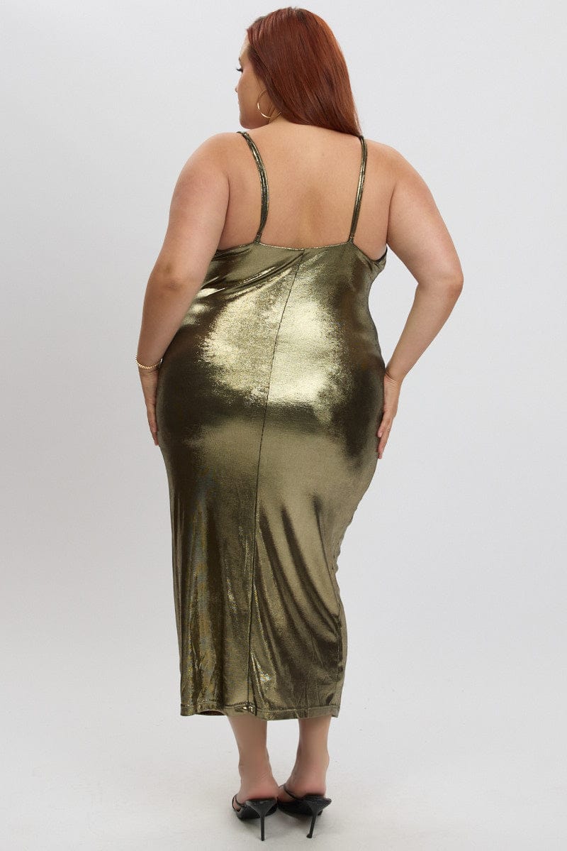 Gold Foiled Cowl Neck Bodycon Midi Dress - Image 5