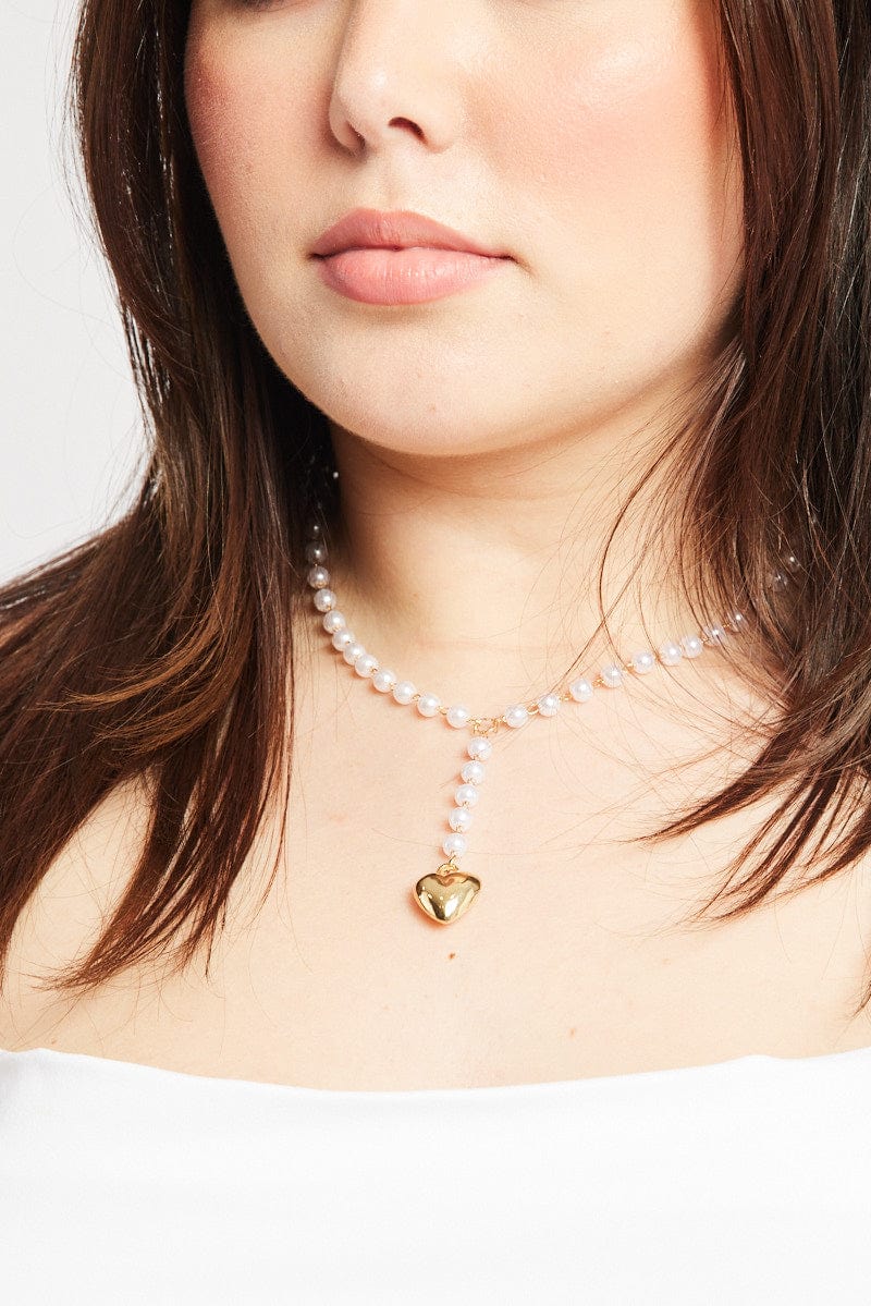 Gold Heart Pendent Beaded Necklace