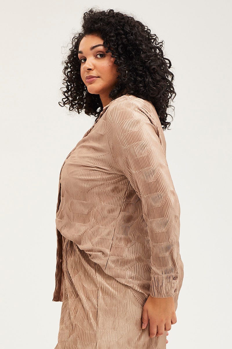 Gold Oversized Shirt Plisse Long Sleeve - Image 4