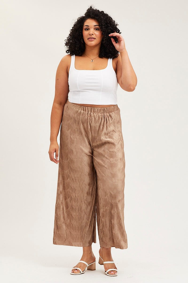 Gold Pants High Rise Plisse Elastic Waist - Image 3