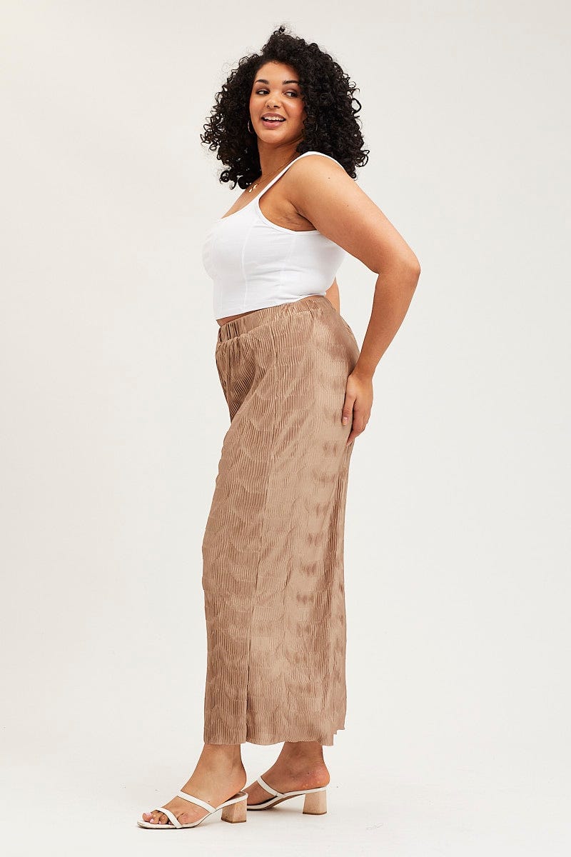 Gold Pants High Rise Plisse Elastic Waist - Image 4