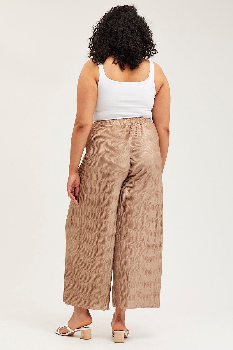 Gold Pants High Rise Plisse Elastic Waist - Image 5