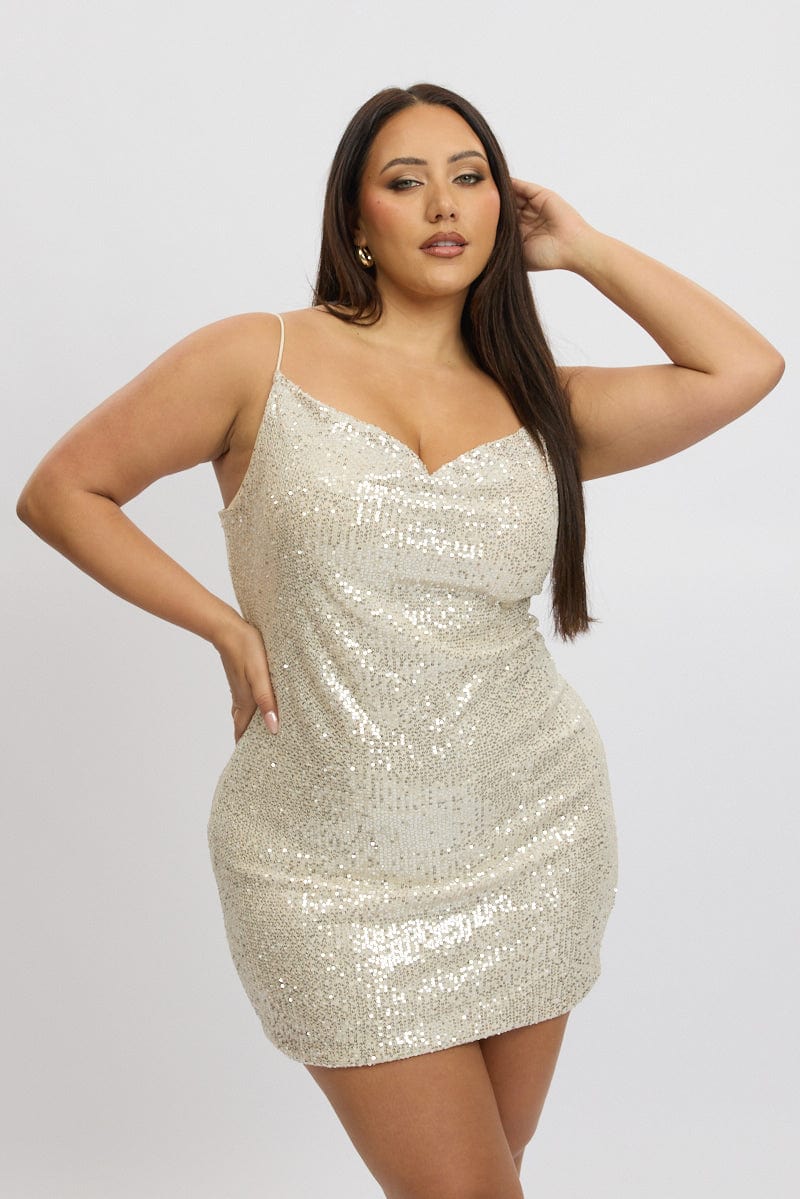 Gold Sequin Cowl Minidress - Image 3