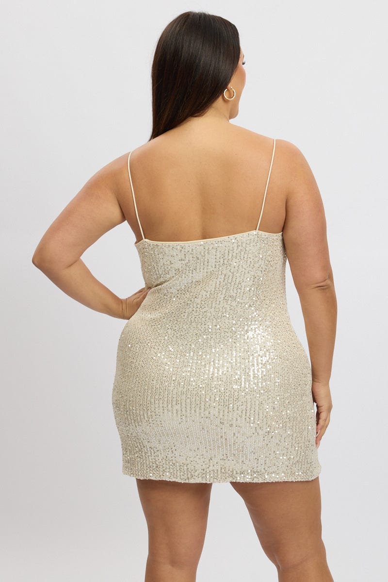 Gold Sequin Cowl Minidress - Image 5