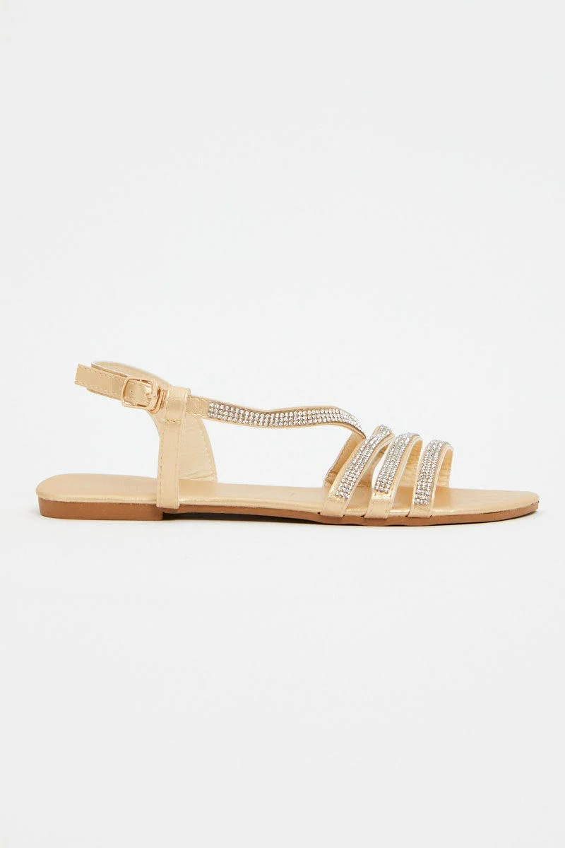 Gold Strappy Faux Leather Sandals - Image 2