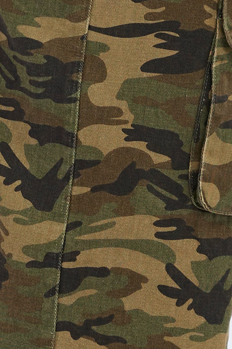 Green Abstract Cargo Pants Camouflage Wide Leg Cotton Drill - Image 6