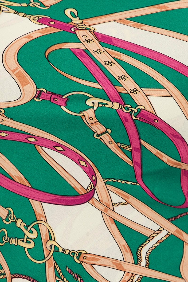 Green Abstract Crop Top Sleeveless Scarf Hem Satin - Image 6