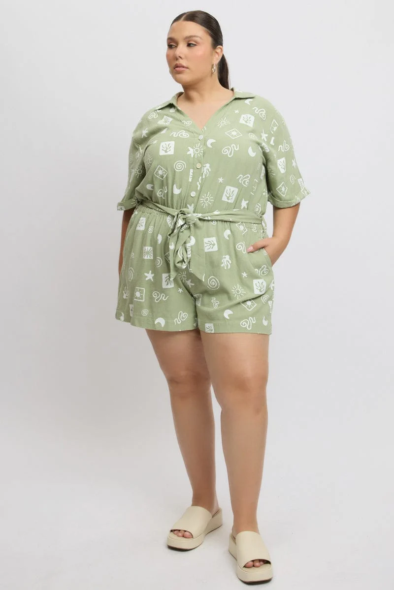 Green Abstract Playsuit Short Sleeve Shirt - Image 2