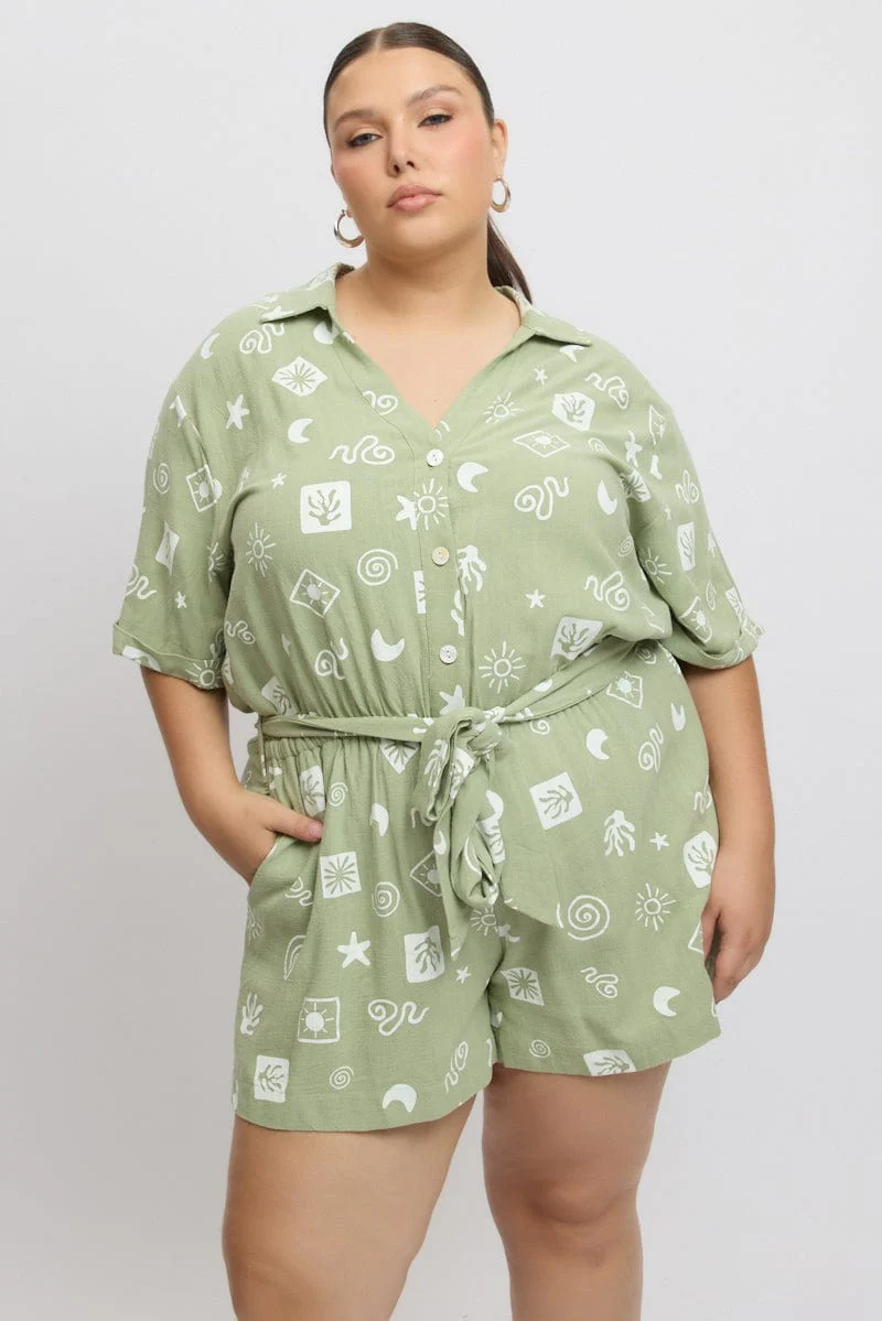 Green Abstract Playsuit Short Sleeve Shirt - Image 3