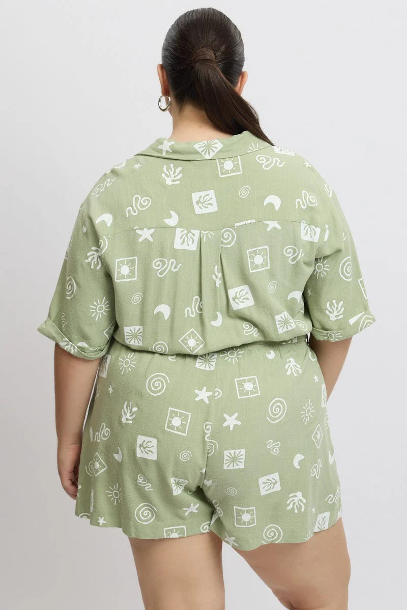 Green Abstract Playsuit Short Sleeve Shirt - Image 5