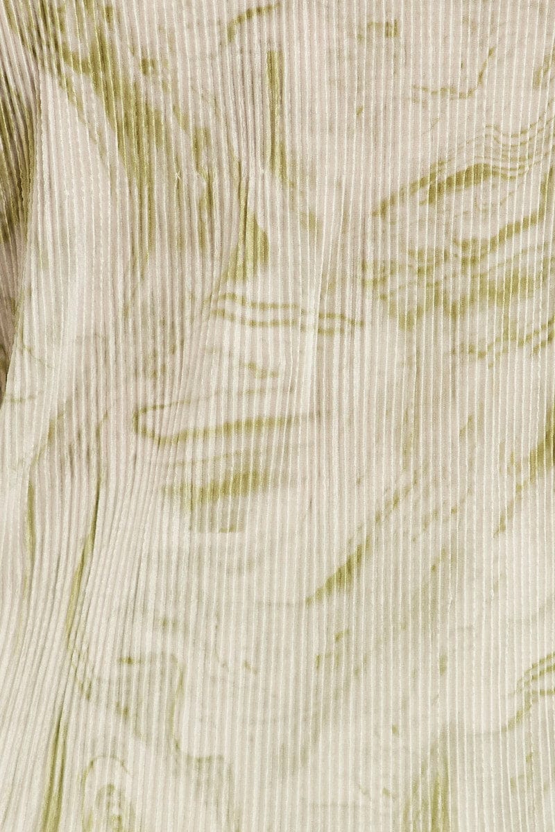 Green Abstract Relaxed Shirt Long Sleeve V-neck Plisse - Image 7