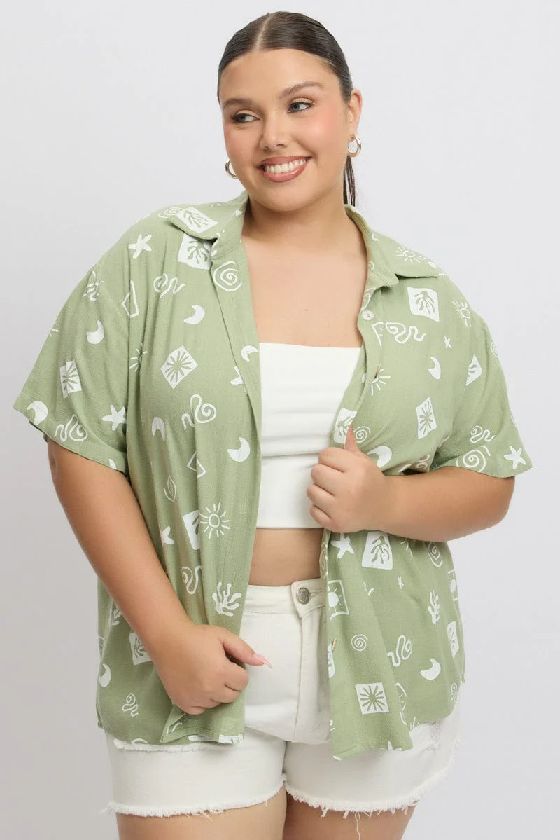 Green Abstract Relaxed Shirt Short Sleeve - Image 3