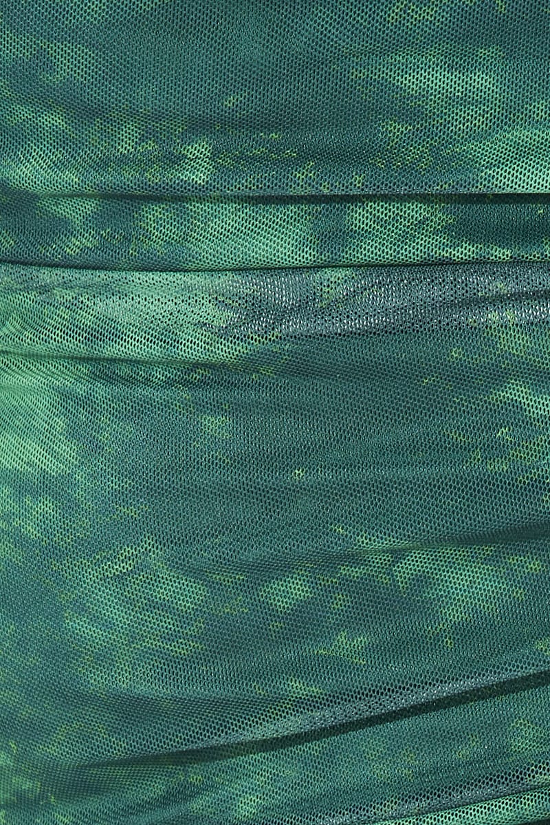Green Abstract Singlet Mesh Top Side Ruched - Image 5