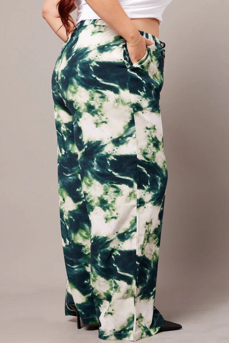 Green Abstract Wide Leg Pants High Rise - Image 4