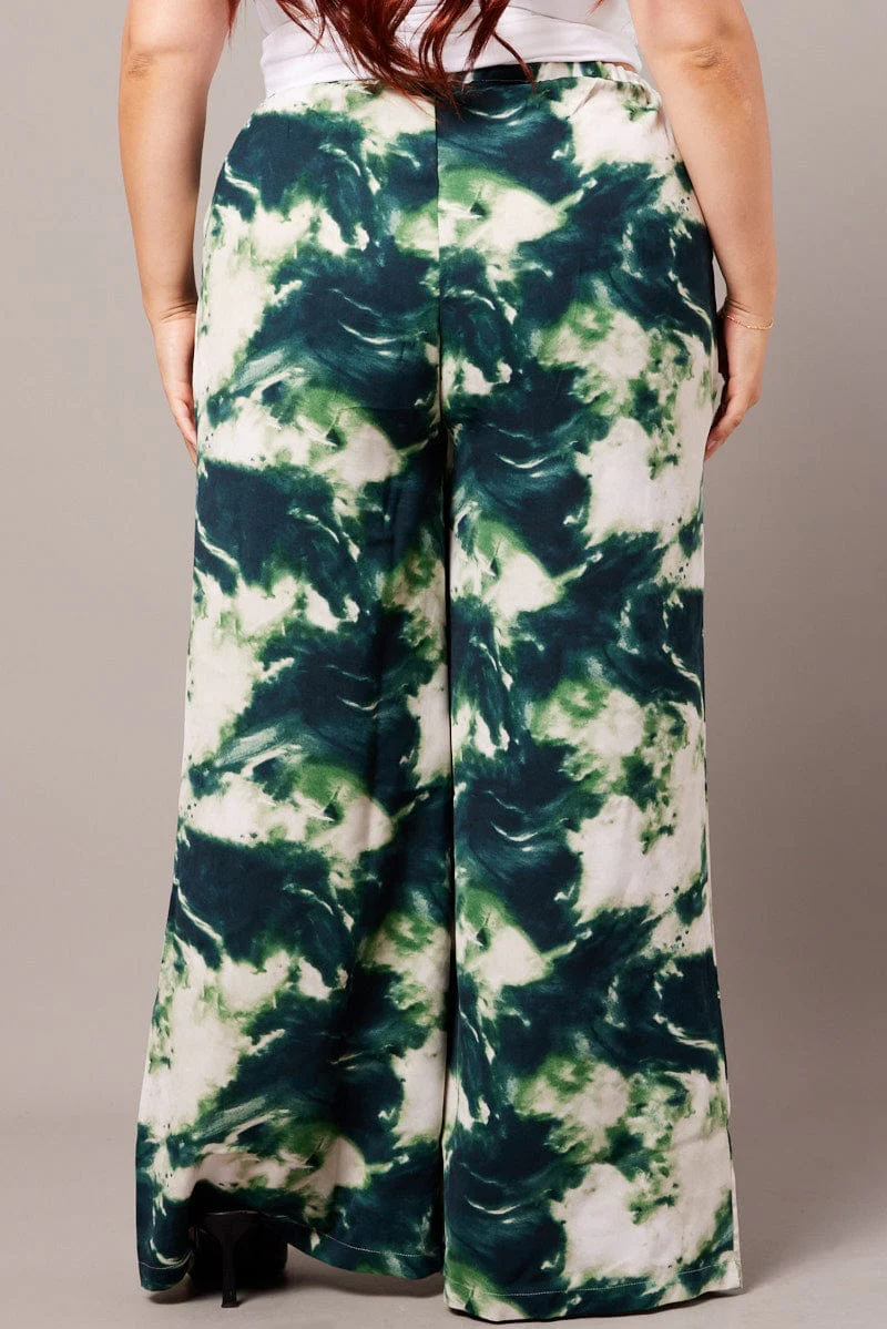 Green Abstract Wide Leg Pants High Rise - Image 5