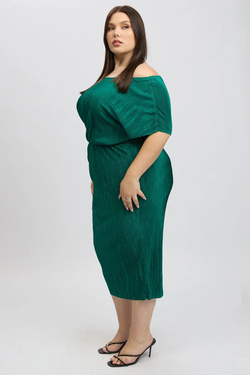 Green Asymmetric Plisse Midi Dress - Image 4