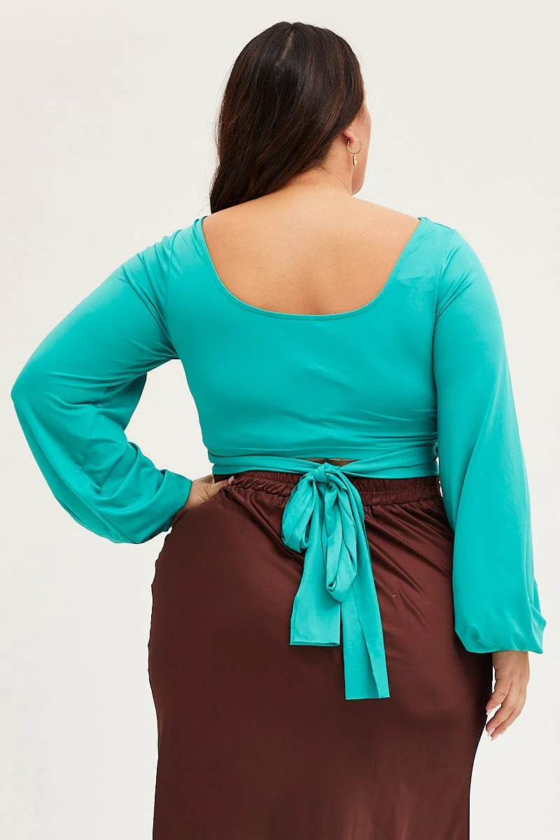 Green Back Top Gathered Bust Long Sleeve Jersey Tie - Image 5