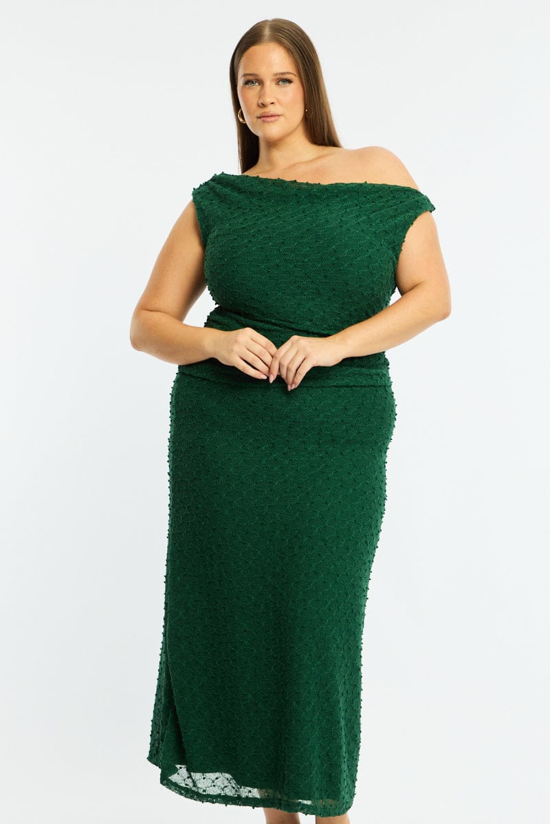 Green Bodycon Dress Textured Off Shoulder - Image 2