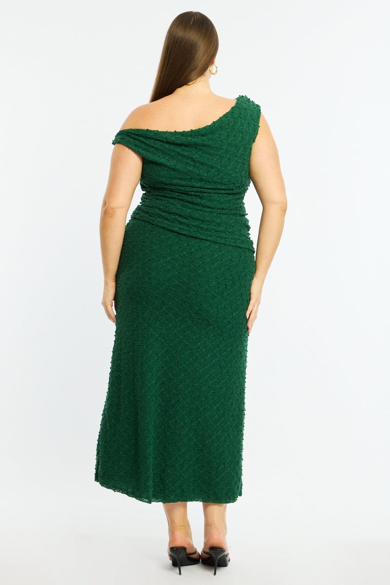 Green Bodycon Dress Textured Off Shoulder - Image 4