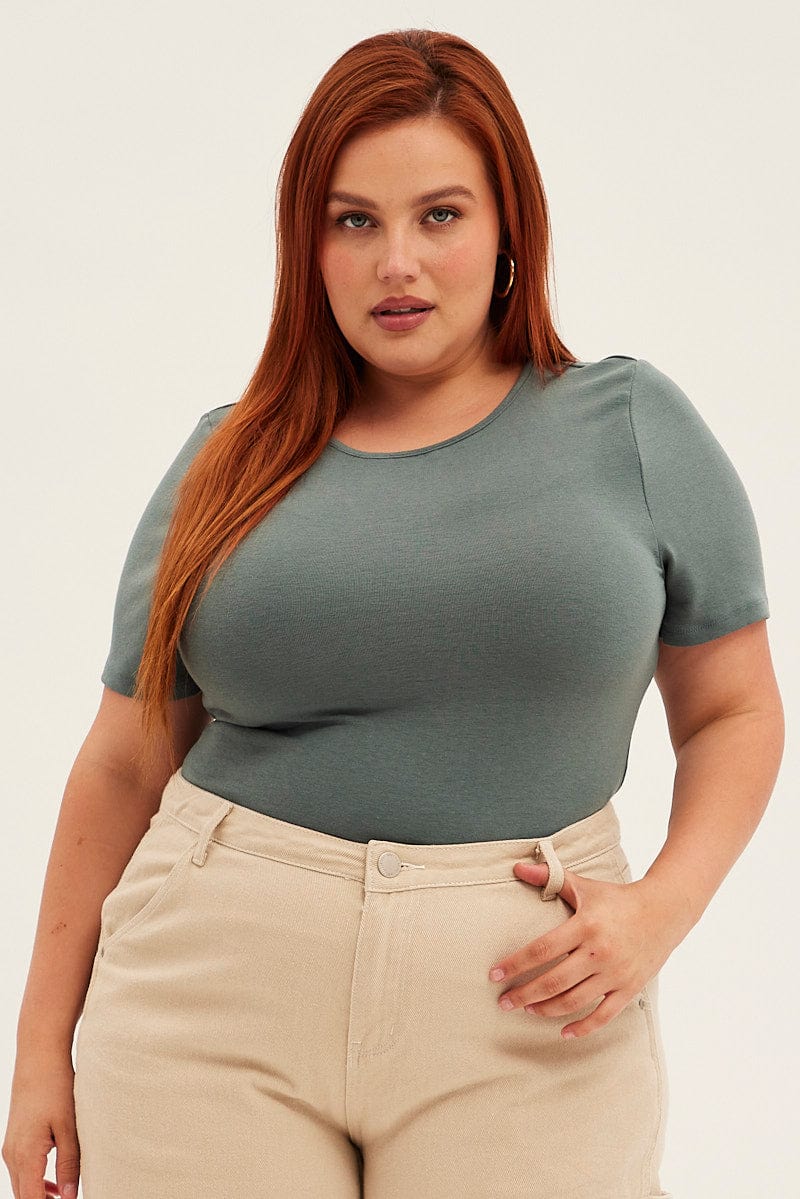 Green Bodysuit Short Sleeve Crew Neck