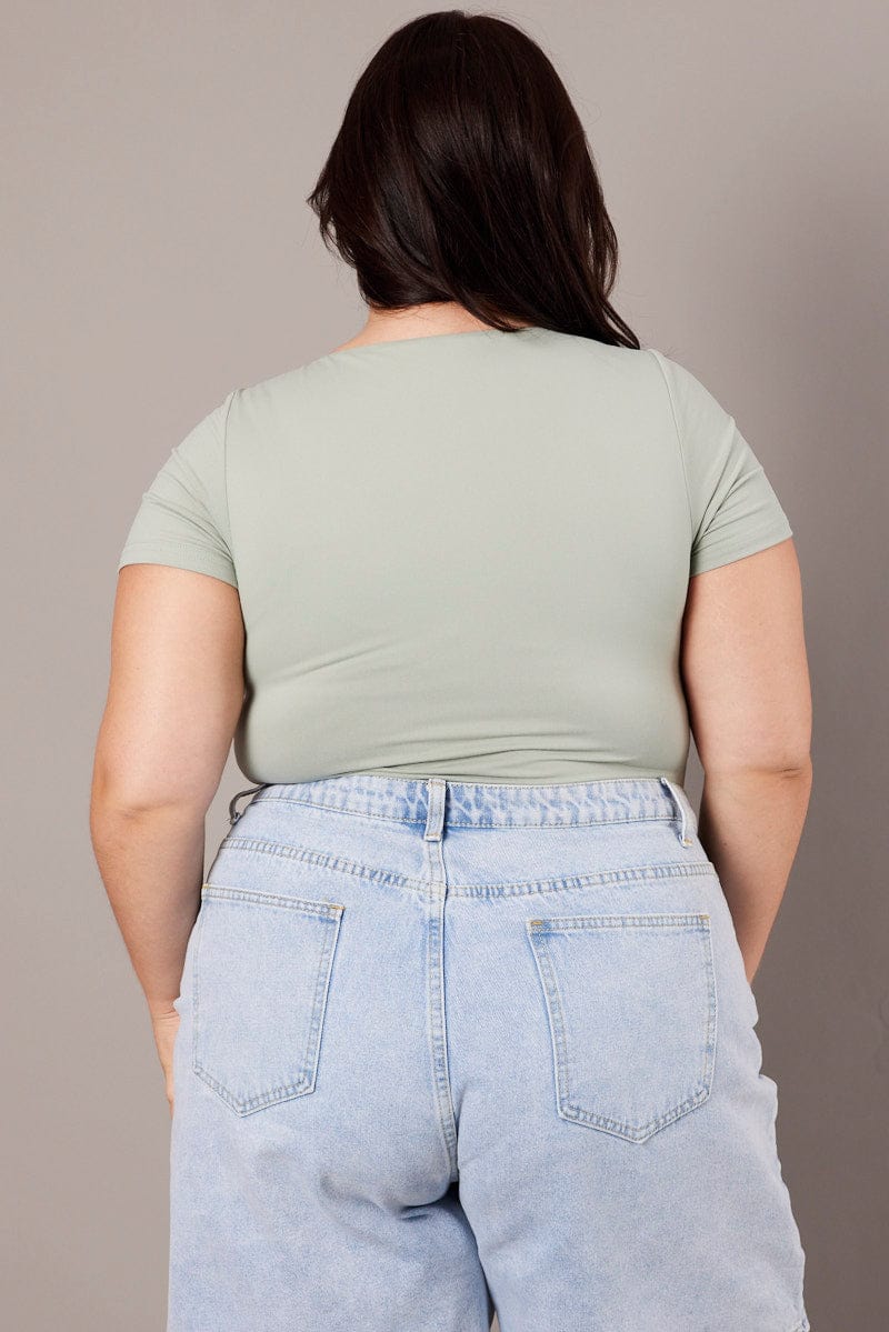 Green Bodysuit Short Sleeve Square Neck Supersoft - Image 4