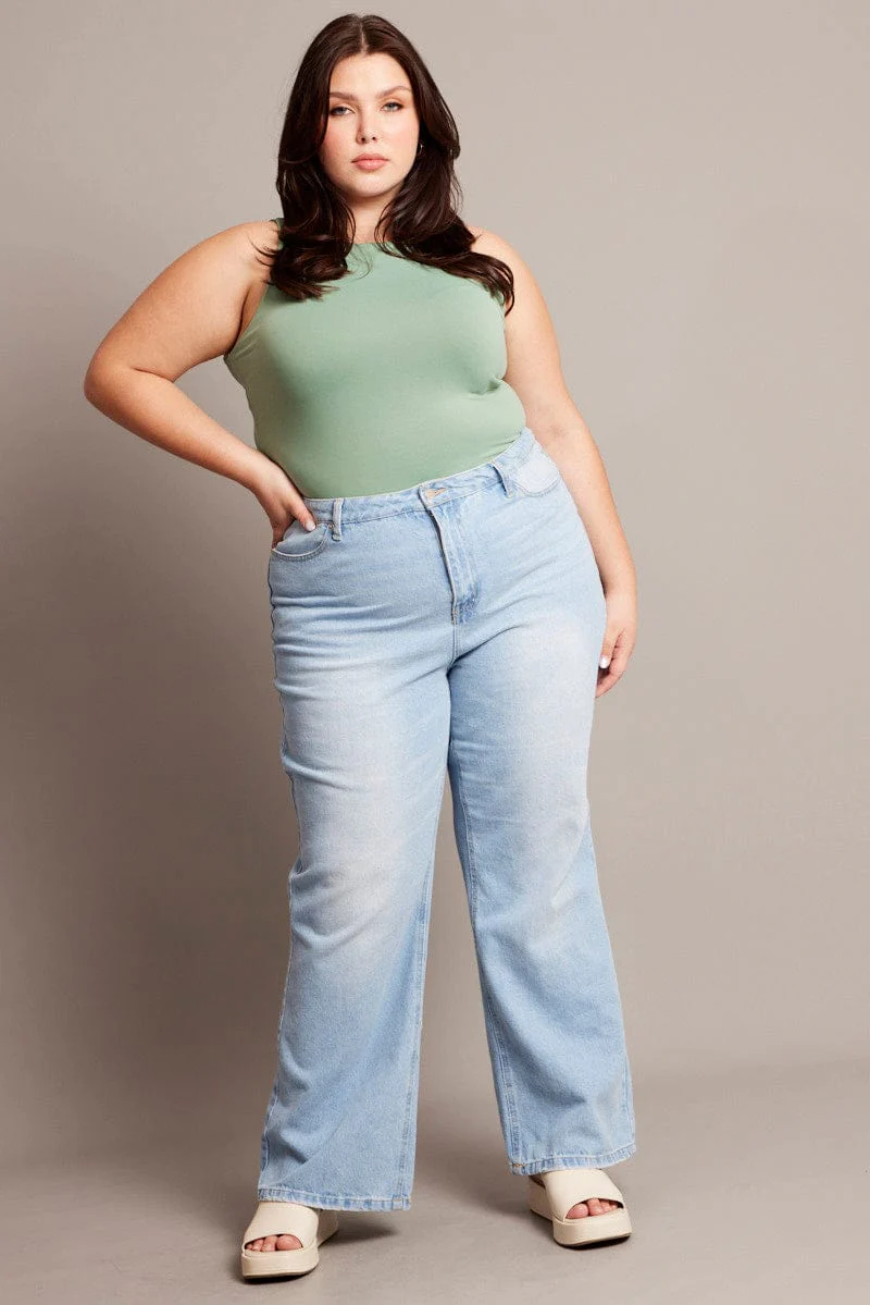 Green Bodysuit Sleeveless Crew Neck Supersoft