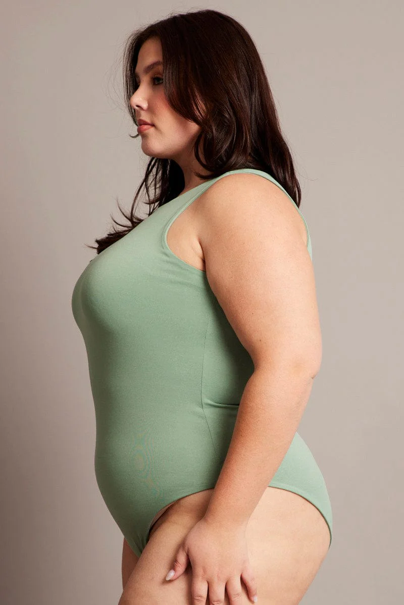 Green Bodysuit Sleeveless Crew Neck Supersoft - Image 5