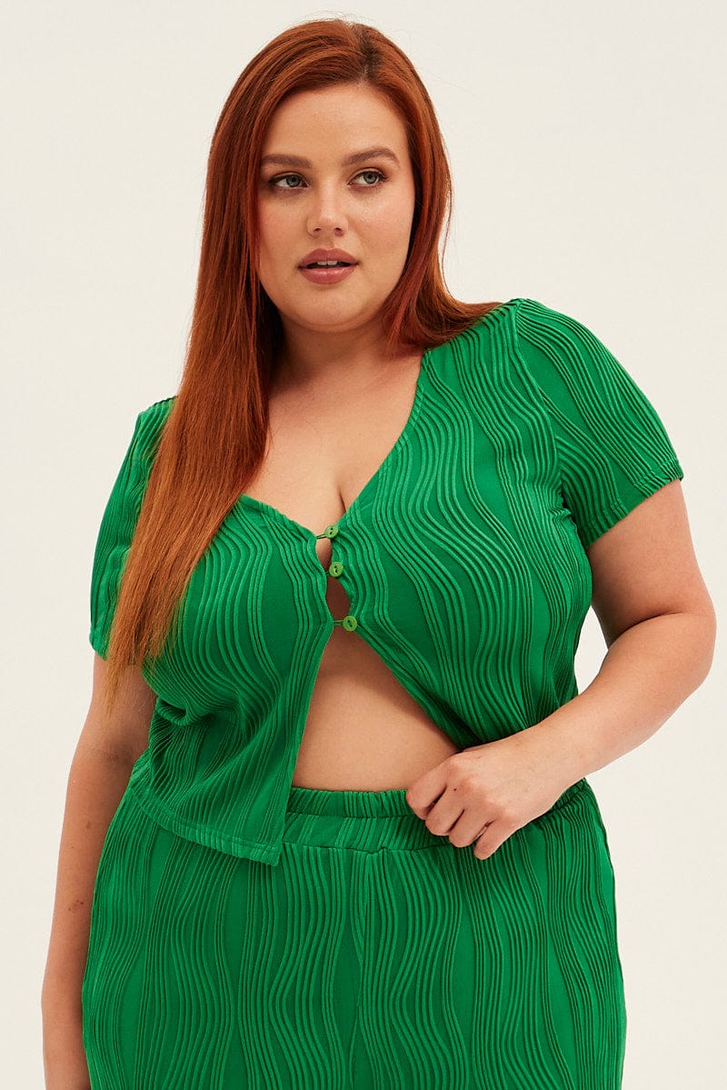 Green Button Open Top Wavy Jersey - Image 3