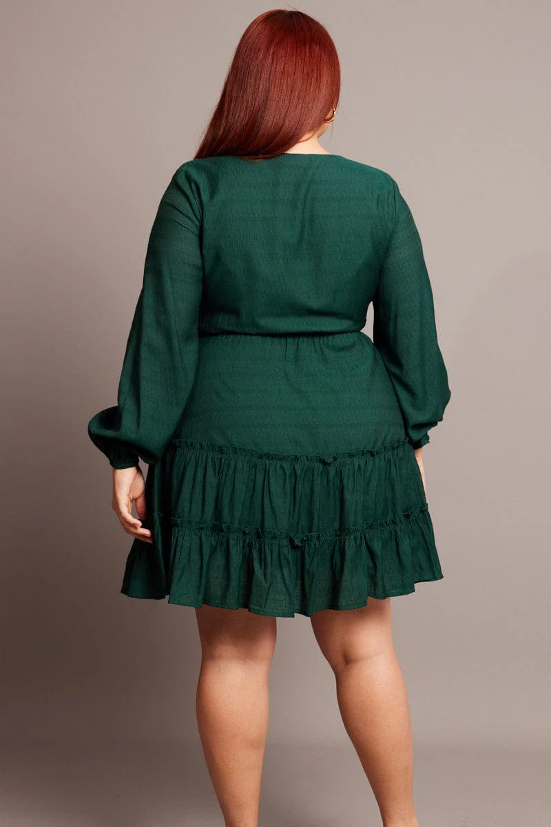 Green Button Through Long Sleeve Dress - Image 5