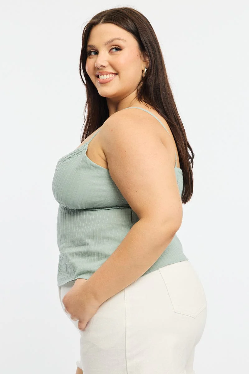 Green Cami Top Self Stripe Cross Over - Image 3