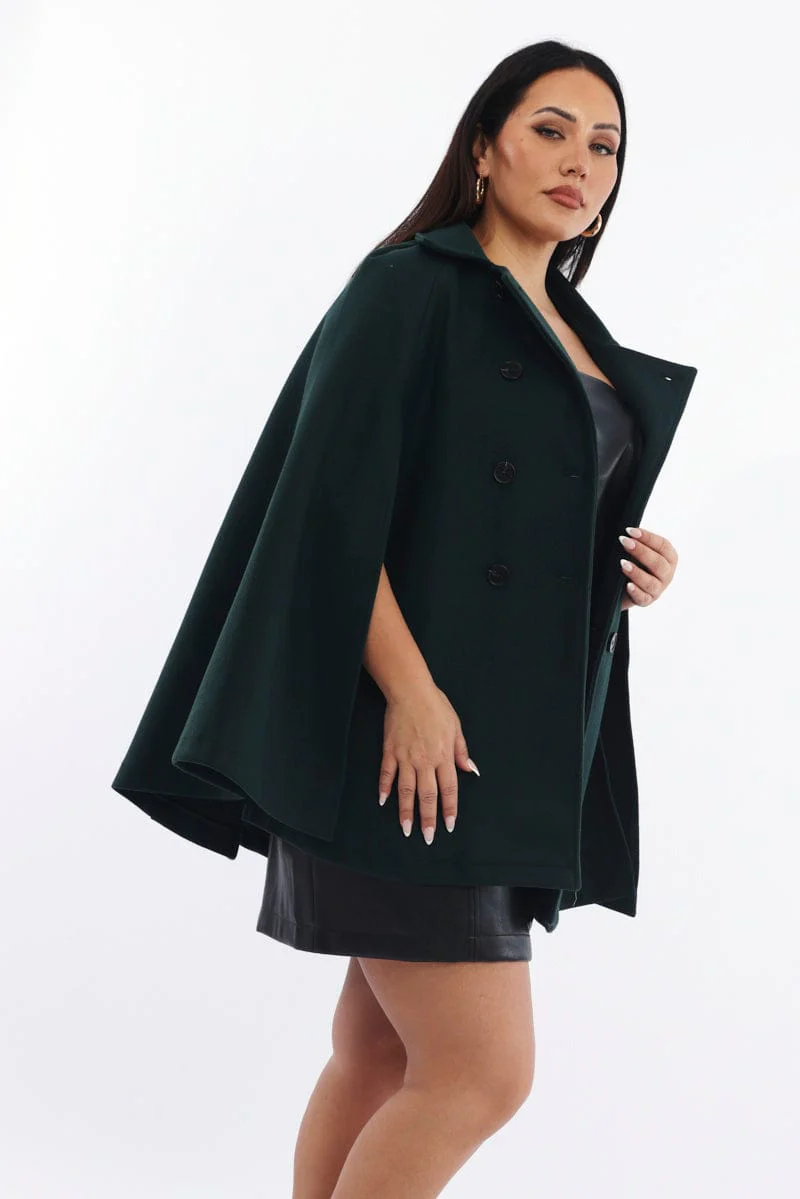 Green Cape Coat Double Breasted - Image 3