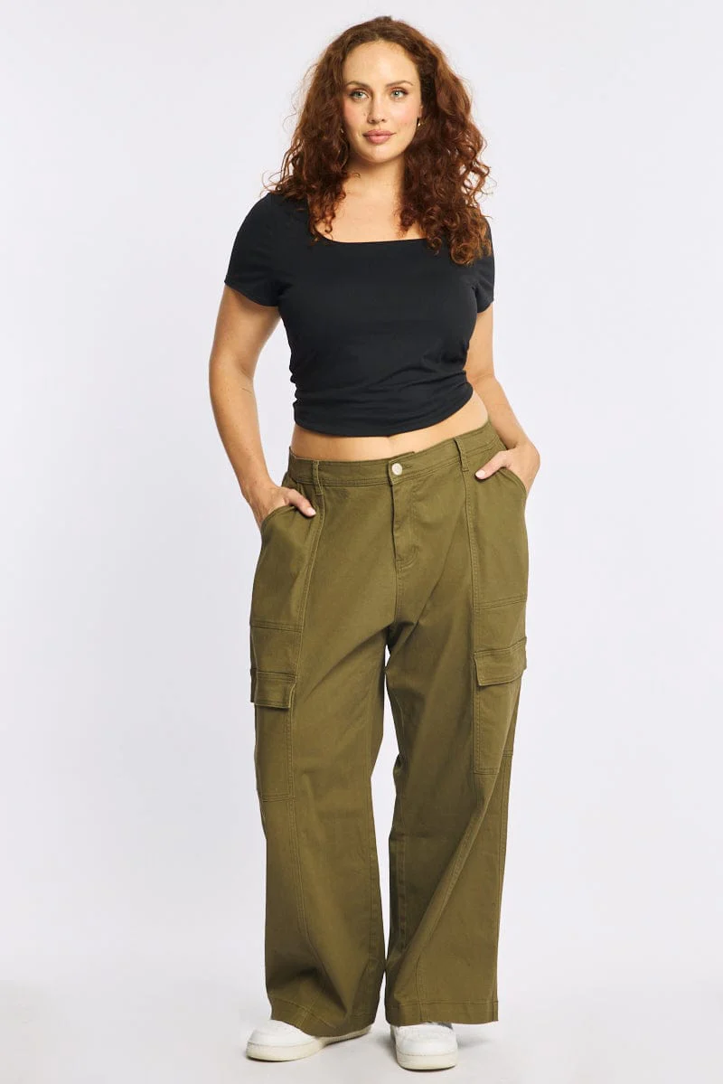 Green Cargo Pants Elastic Waist - Image 3