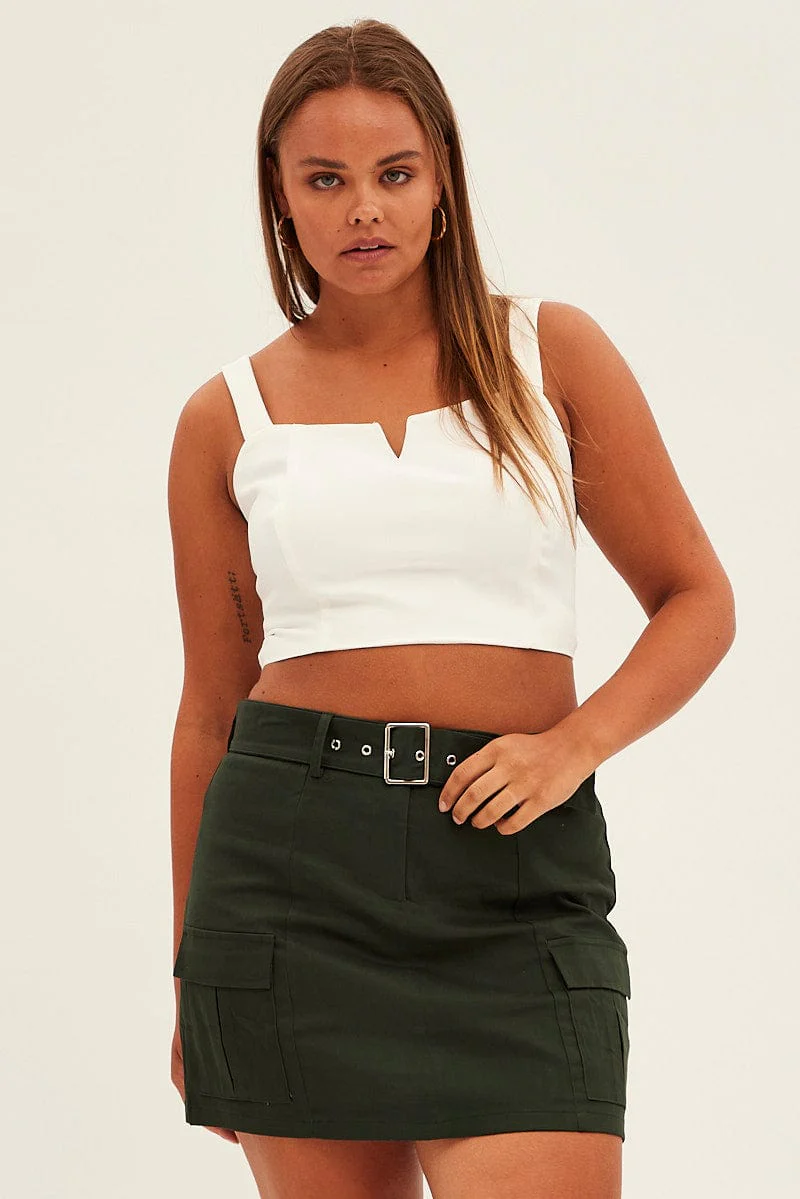 Green Cargo Skirt Belted Mini Cotton - Image 2