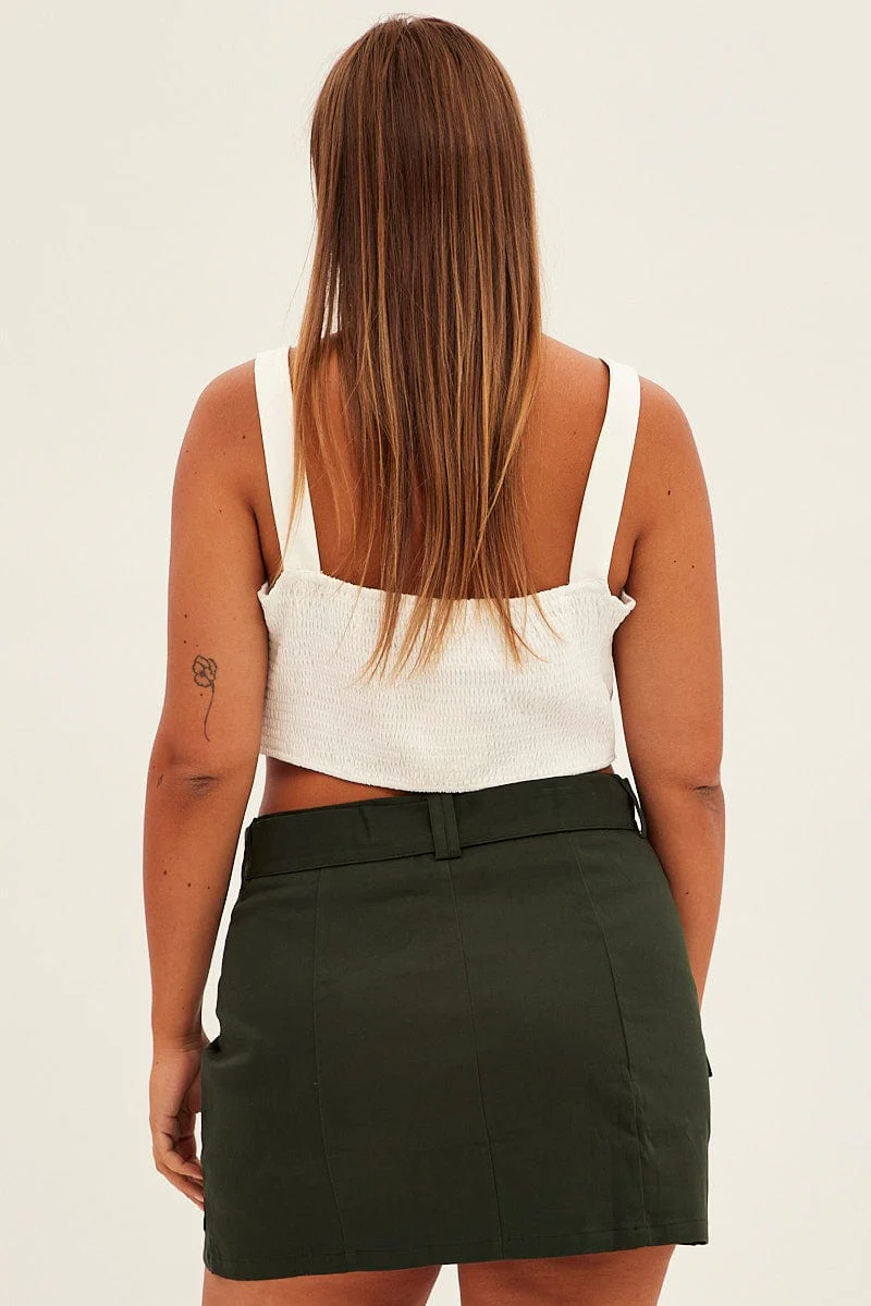 Green Cargo Skirt Belted Mini Cotton - Image 6