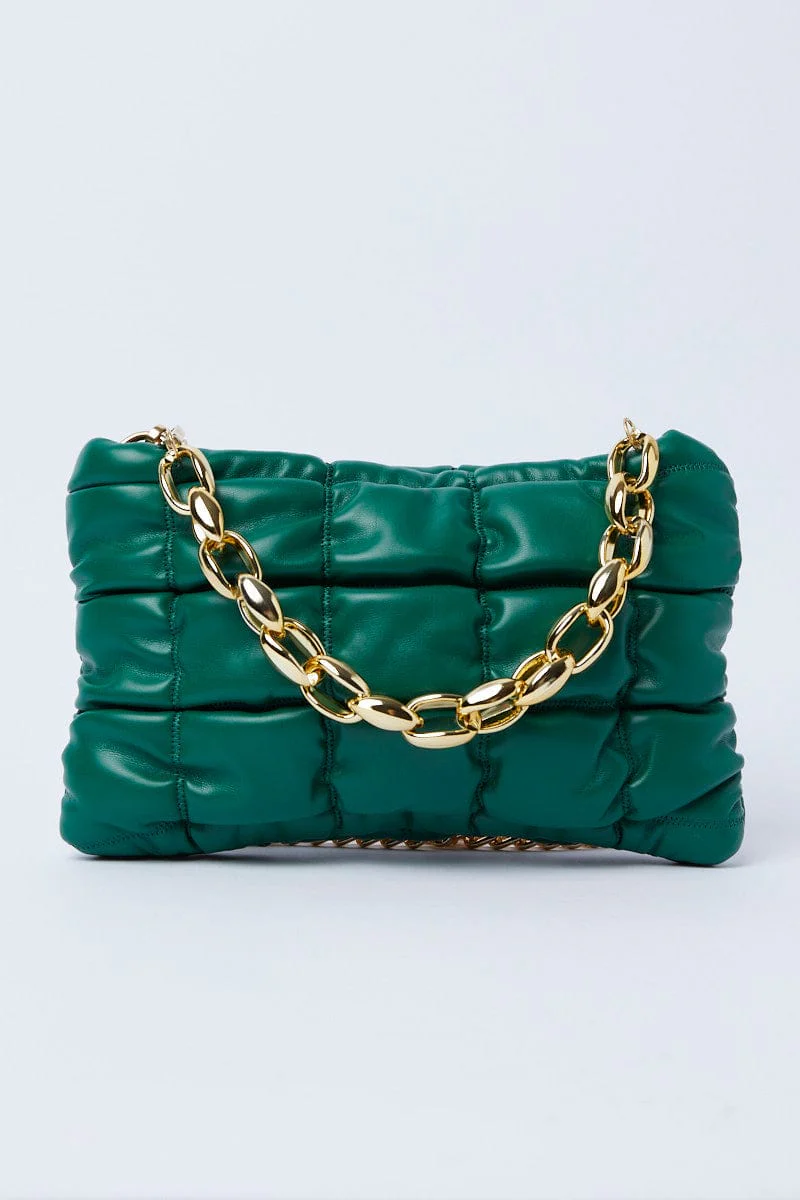 Green Chain Decor Quilted Shoulder Bag - Image 3