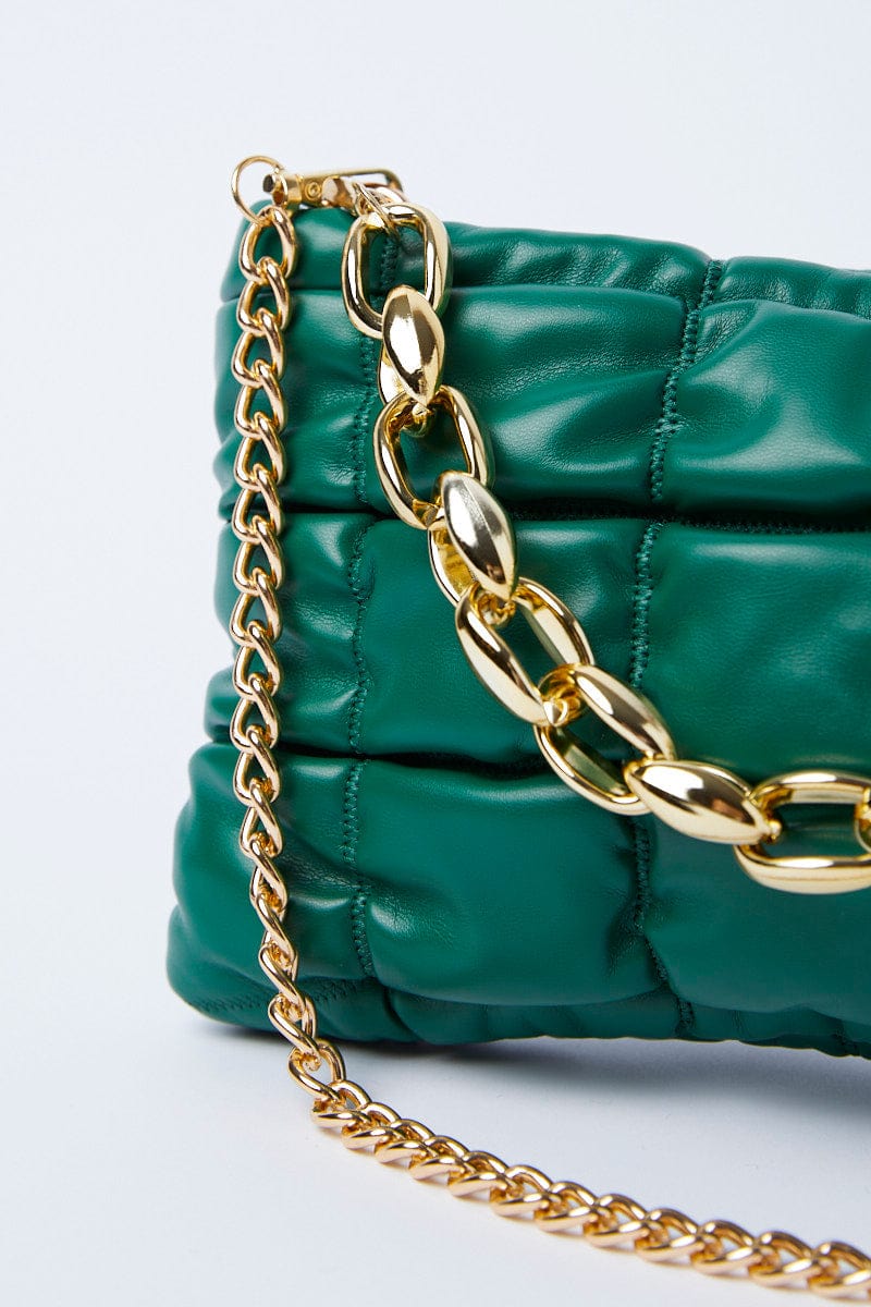 Green Chain Decor Quilted Shoulder Bag - Image 4
