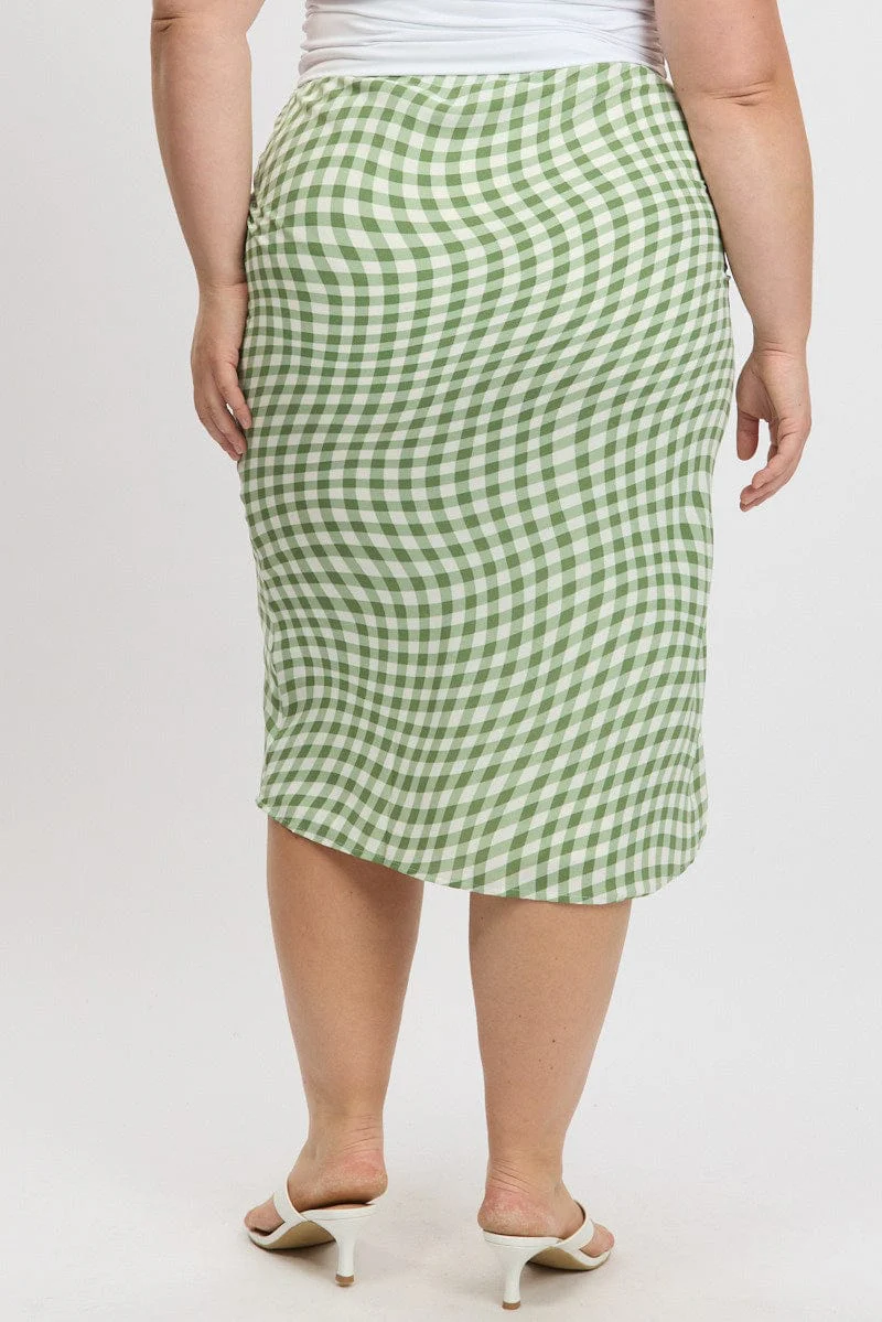 Green Check Elastic Waist Bias Maxiskirt - Image 5